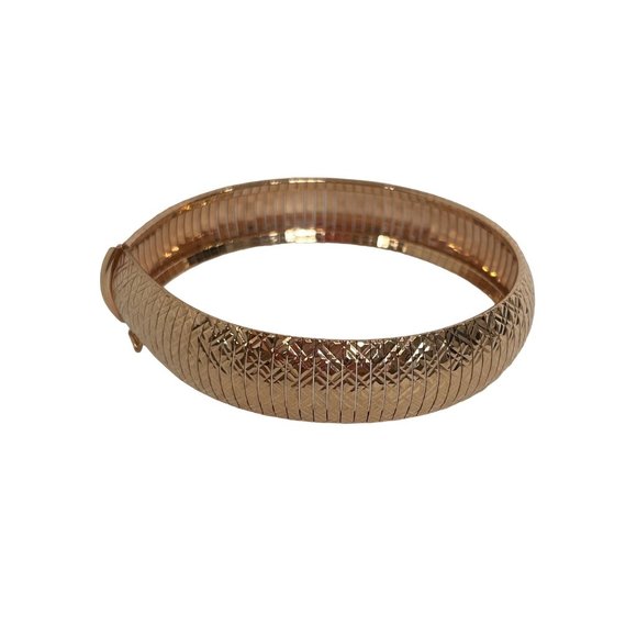 Bronze Italy Dyadema Fashion Bangle Bracelet Rose Gold Color 7.75” x.25” Bends - Picture 1 of 13